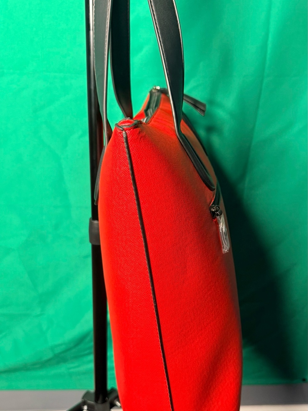 Red Leather Tote Bag with Black Handles - Picture 5 of 13